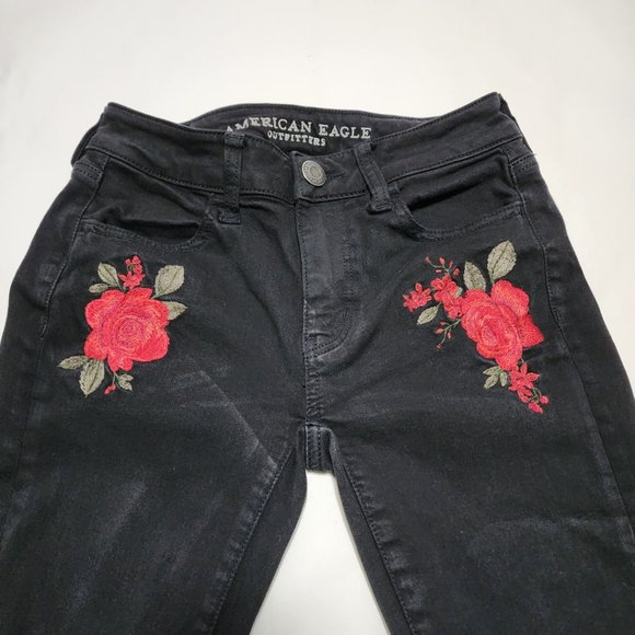American Eagle Rose Floral Embroidered Low Rise Jeggings - Picture 3 of 5